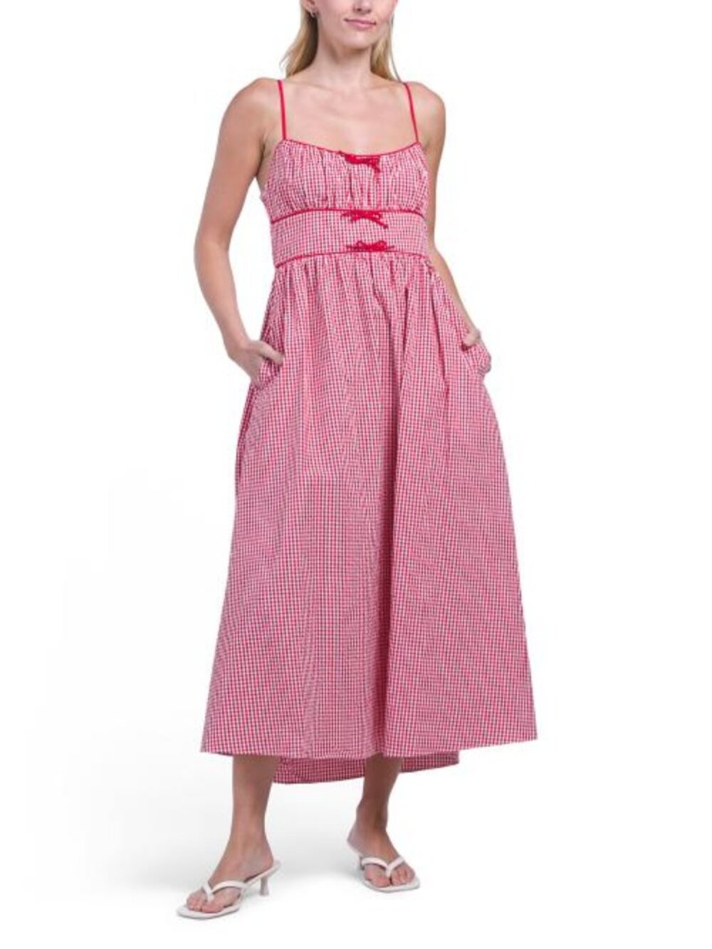 CAROLINE CONSTAS Pull Over Seersucker Gingham Midi Dress